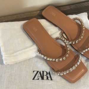 ZARA Rhinestone Flat Sandals